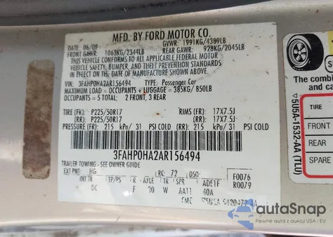 2010 Ford Fusion Se из США, поврежденный, VIN 3FAHP0HA2AR156494